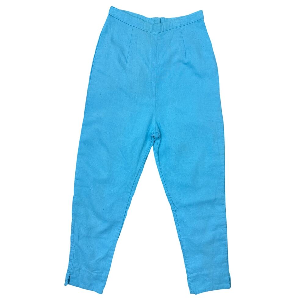 Vintage 60s Girls 8-10 Pants Light Blue Capri Tapered Slit Hem Cotton Blend